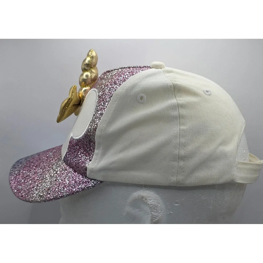 Disney Unicorn Strapback Cap Hat‎ Girls Toddler Rainbow Glitter Gold Bow Minnie